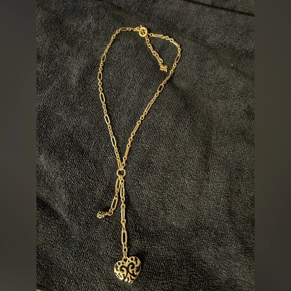 Patricia Nash Gold Heart with Black Enamel Pendant Necklace, 23” - Picture 1 of 6